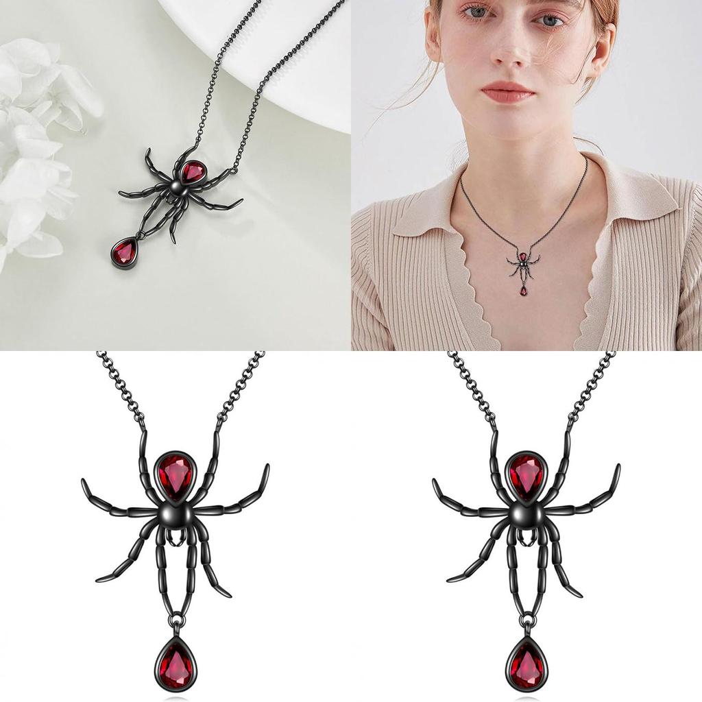 Gothic Style Black Spider Pendant Necklace For Women Fashionable Statement Jewelry