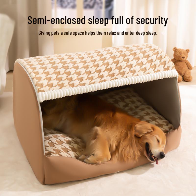 Houndstooth Dog Bed for Large Dogs & Cats - Autumn/Winter Deep Sleep Bed