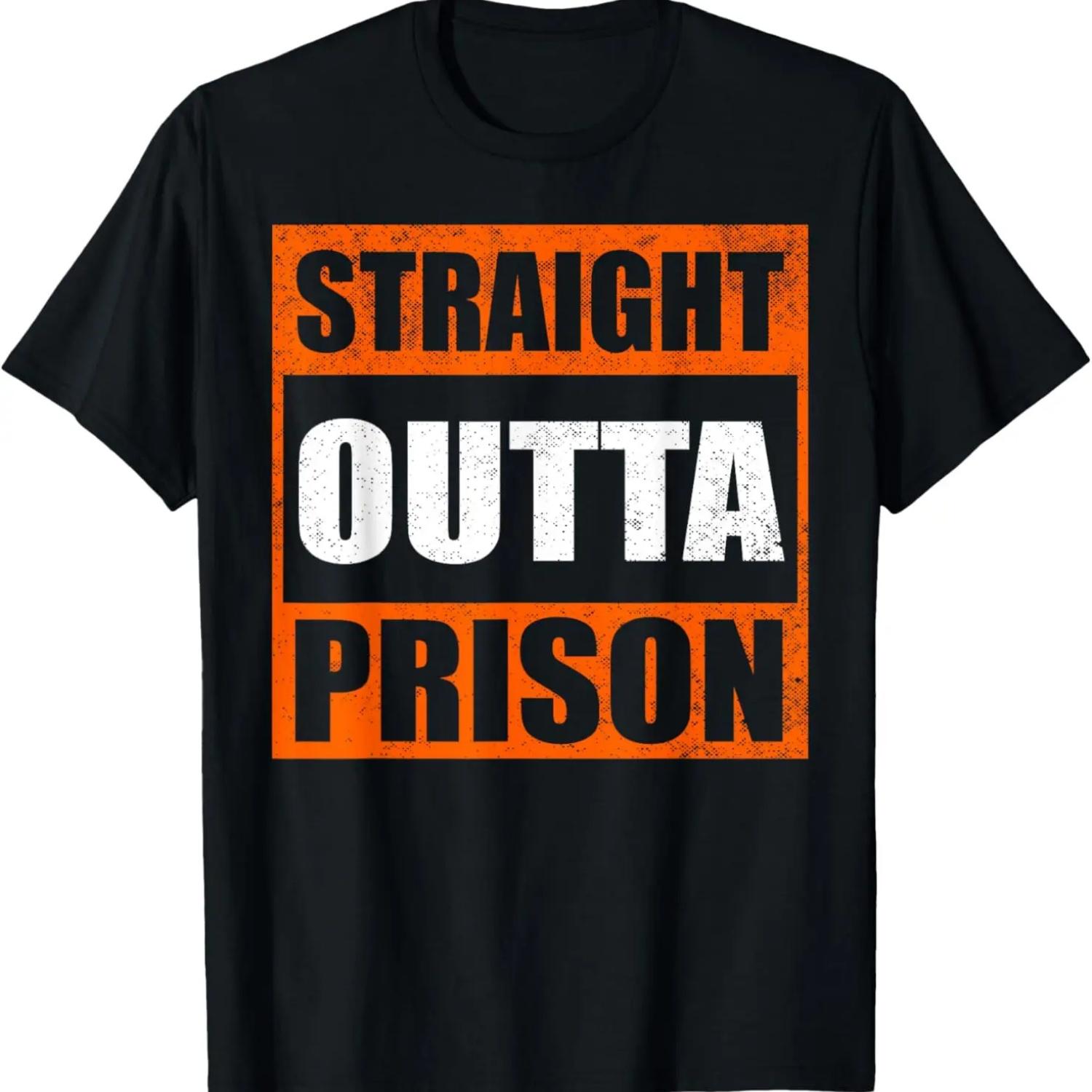 

Funny Straight Outta Prison Gift For Men Women Gag Prisoner T-Shirt,Comfortable pure cotton XXXXXL чорний