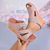 Women's Platform Wedge Flip-Flops: Summer 2026 Thick Sole, Large Size, Open Toe, Velcro Strap Sandals for Outdoor Wear