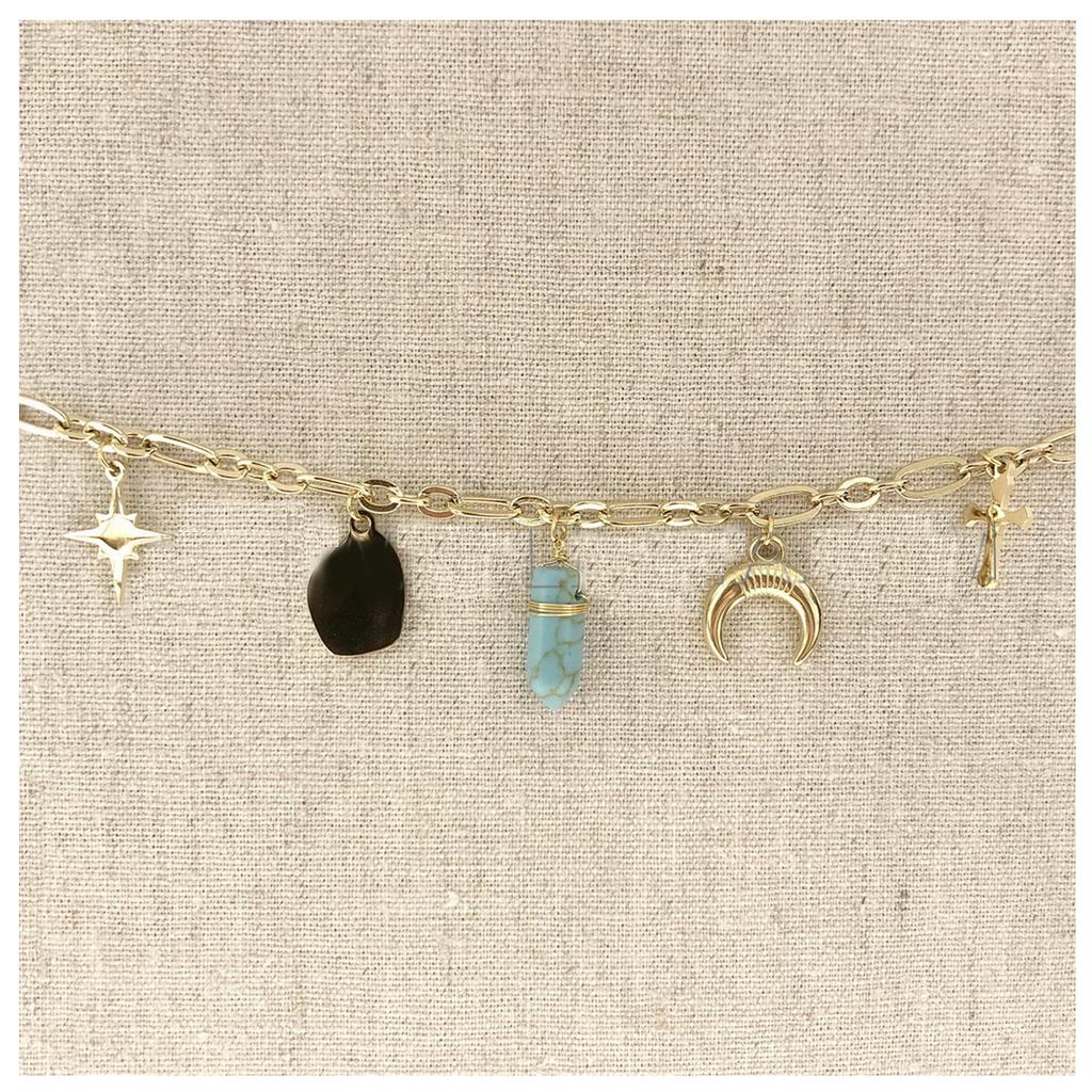 Les Trésors De Lily [R6371] - Designer Bracelet Steel 'Cleopatra' Turquoise Gold - 15 Mm