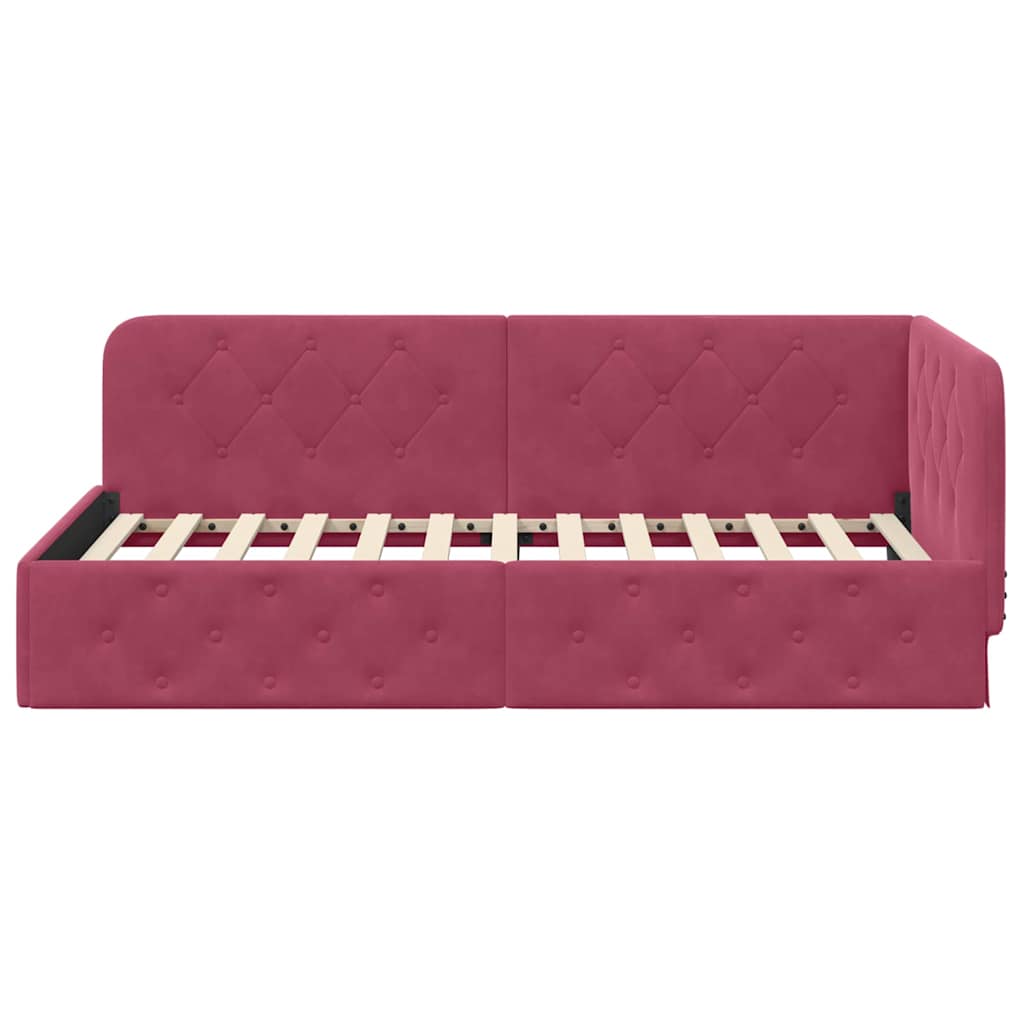 L Shaped Bed Frame Burgundy 100 X 200 Cm Velvet