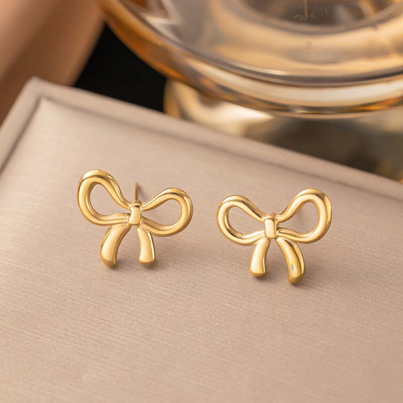 Stainless Steel Gold Color Bowknot Dangle Earrings For Women Fashion Metal Bow Temperament Earrings Jewelry Gifts
