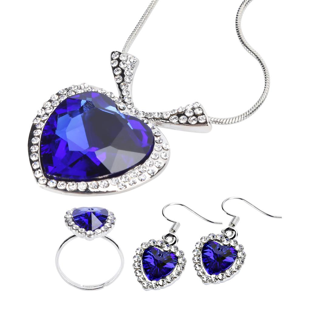 Damen Schmuckset Kristall Halskette Ohrringe Ring Modischer Anhänger in Herzform Geschenk