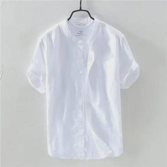 Authentic Chinese Style Men's Short-Sleeve Linen Shirt - Large Size, Quick-Dry, Casual Cotton Blend