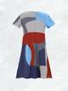 Women's Short Sleeve V Neck Dress Retro Abstract Geometric Color Block Print Summer Casual A Line Midi Dress Fashion Trendy
