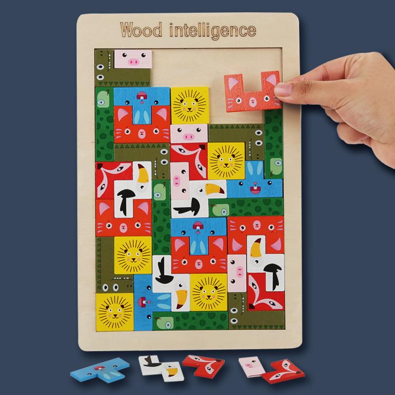 1PC Wooden Block Puzzle Versatile Animal Intelligence Block Puzzle Game Traffic 3D Puzzle Board Children's Education Puzzle Toys
