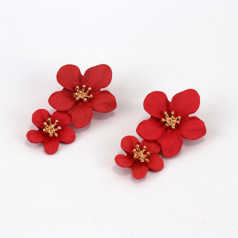European & American Double-Layer Multicolor Flower Earrings - Trendy and Simple Design
