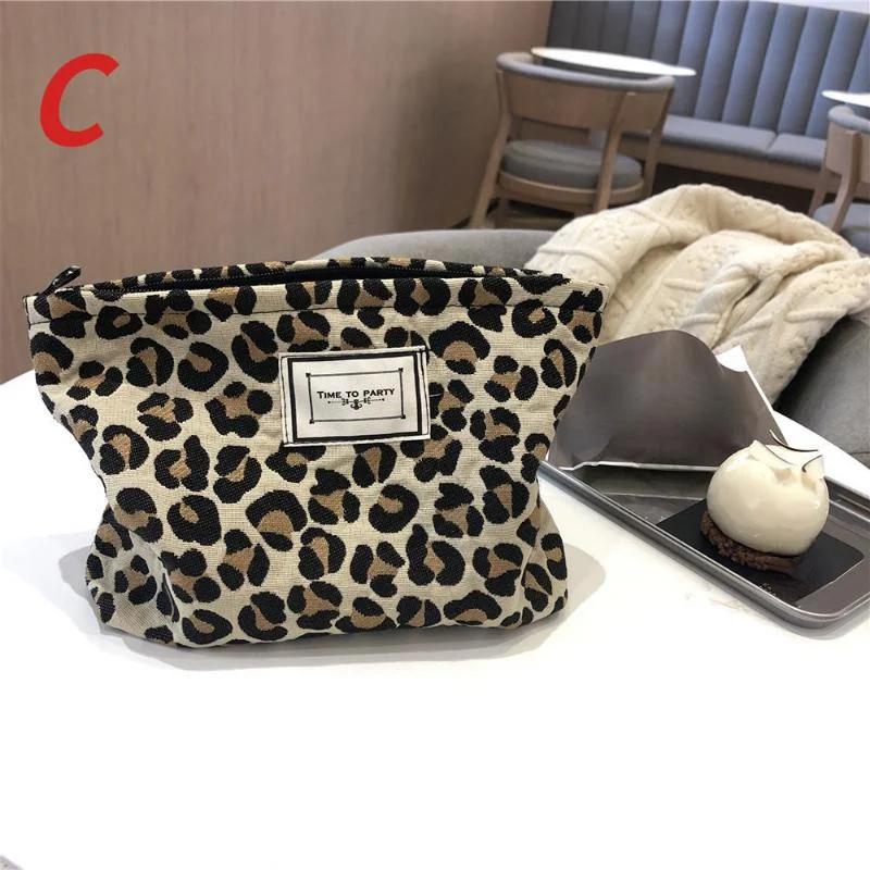 Casual and Versatile Black and White Leopard Print Makeup Washing Canvas Bagconvenient and Large Capacity