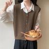 Farbknopf Strickweste Damen Künstlerisch Retro Minimalistisch Vielseitig Rundhals Strickjacke Weste
