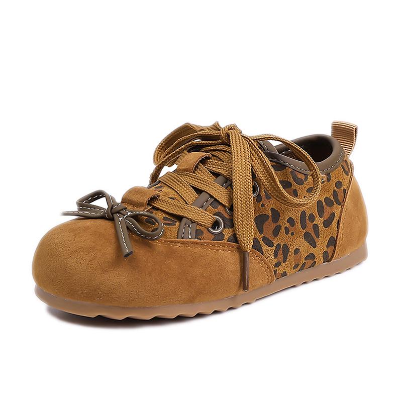 

Spring/Autumn New Korean Version Girls Leopard Print Bow Tie Casual Shoes Boys Running Shoes 22 коричневый