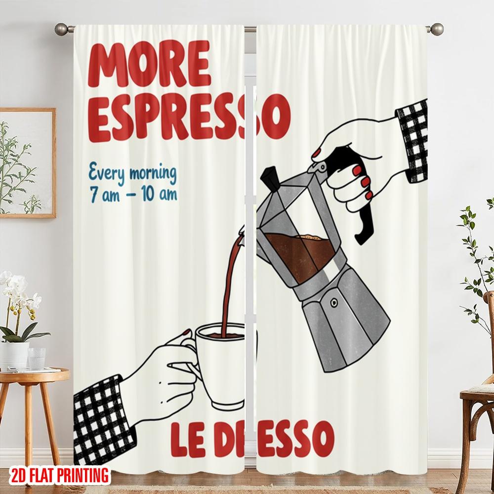 2 Stück 2D Flachdruck Vorhänge Morning Espresso Stoff Ohne Strom Saisonal Party- & Feiertagsdeko Perfekt für Eingangsbereich