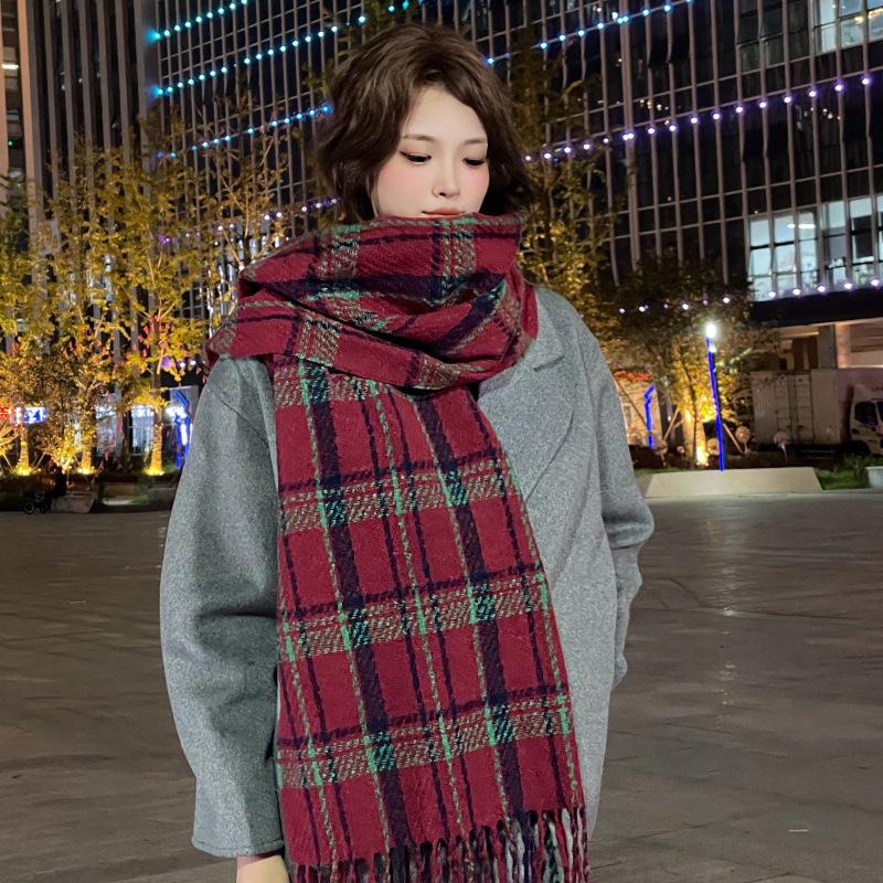 Hochwertiger Schal im koreanischen Stil mit Karomuster: Warmer, verdickter Kaschmir-ähnlicher Schal für Studenten und Paare
