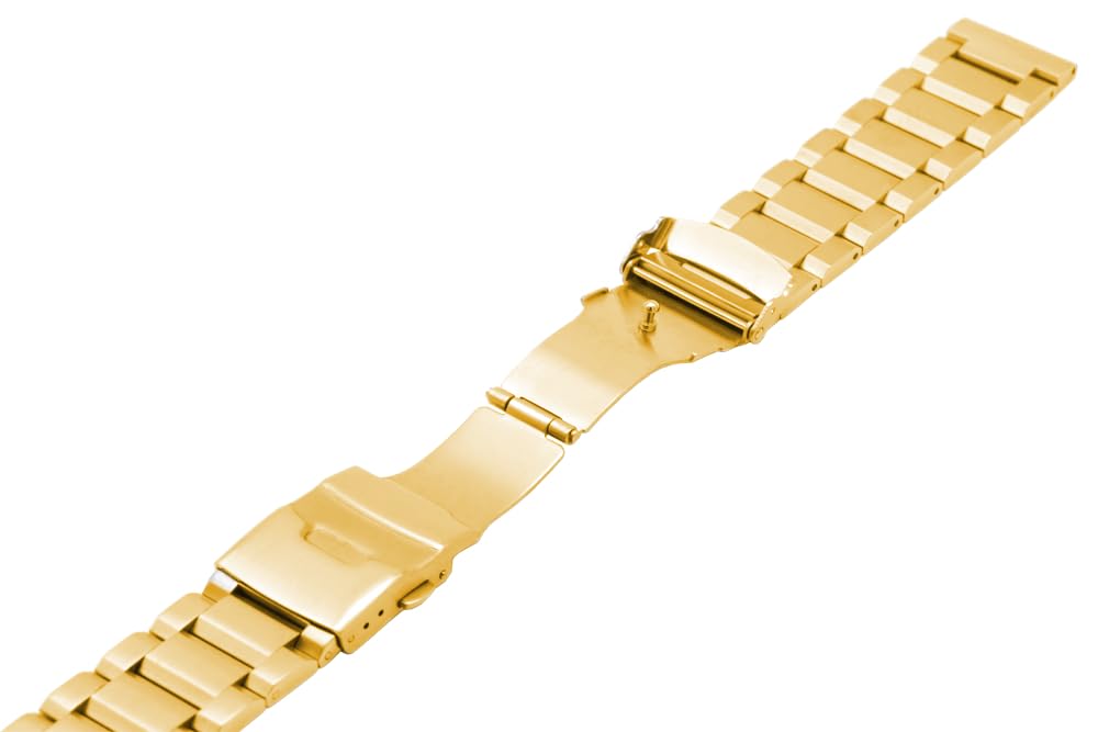 [Kai Tian] 20mm Stainless Steel Watch Band, Gold Quick-Release 3-Row Design, Unisex Watch Band