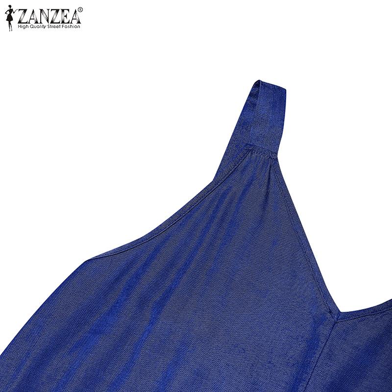 ZANZEA Kobiety Casualowy Dekolt V Lato Bez Rękawów Długie Kombinezony Ogrodniczki