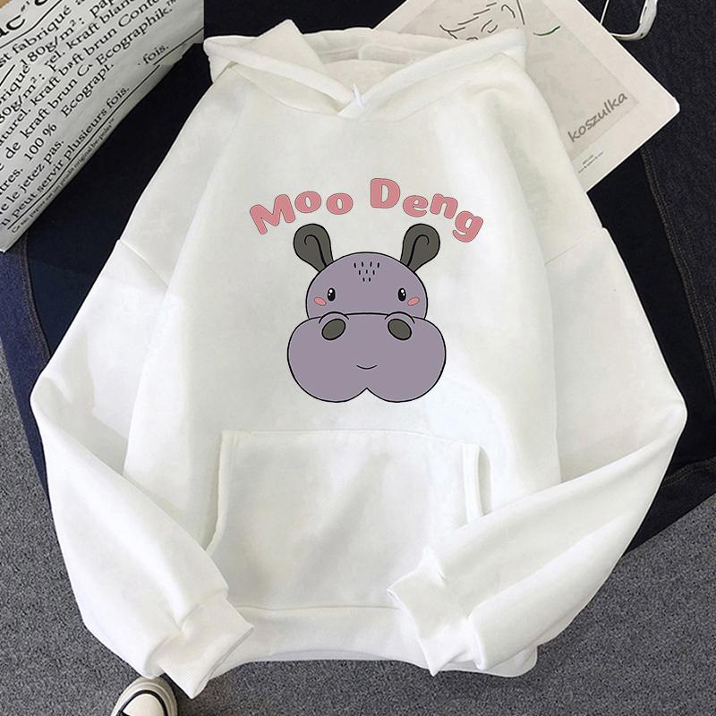 Cute Moo Deng Baby Hippo Hoodie Retro Women/Men Hoodies Unisex Sweatshirt Vintage Kawaii Aesthetic Harajuku Winter Clothes