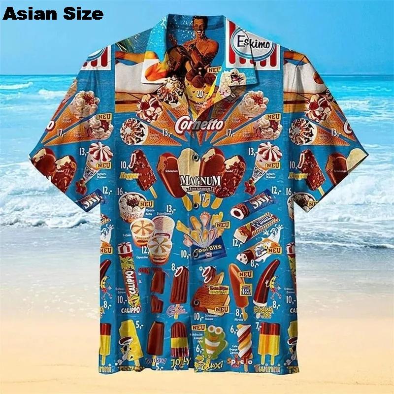 Hawaiian Shirt For Men Summer Cold Ice Cream Short Sleeve Shirt Tops Casual Popsicle Blouses Icecream Female Button Clothes