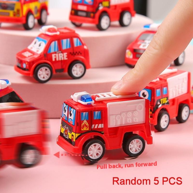 5Pcs Children'S Birthday Party Favors Baby Shower Gift Kids Cartoon Mini Pull Back Fire Truck Police Car Toys Diy Decoration