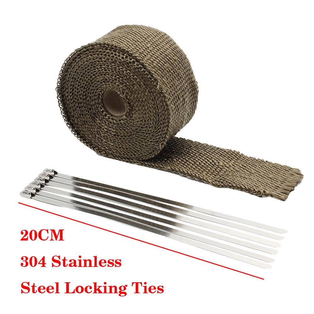 50mm*10m Motorcycle Heat Exhaust Pipe Heat Shield Thermal Tape Wrap Insulation Kit Fiberglass Exhaust Tape With Stainless Ties