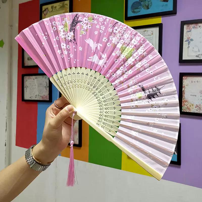 Chinese Style Folding Fan for Men, Portable, Retro Style, Classical, Traditional Hanfu, Black and Green, Bamboo Design