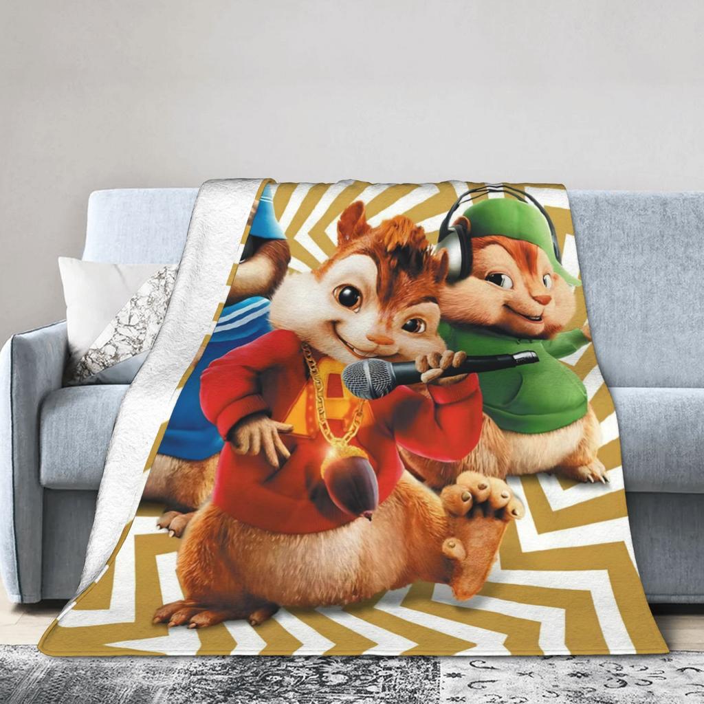 A-Alvin e i Chipmunks Coperte Lavorate a Maglia Melodie Coperte Plaid in Flanella Estive per Condizionamento dell'Aria Copriletti Leggeri Stampati,