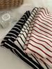 Korean Style Plus Size Striped Round Neck Long Sleeve T-shirt for Women - Autumn Winter Casual Loose Pullover