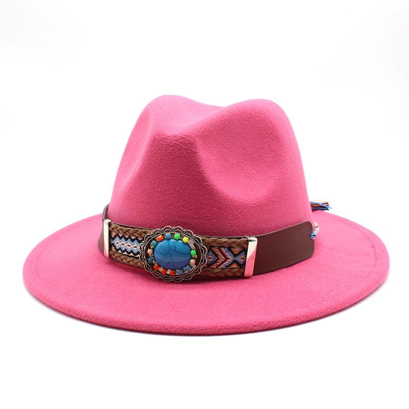 Ethnic Style Flat-Brimmed Big-Eave Hat Straight-Brimmed Jazz Hat Woolen Top Hat