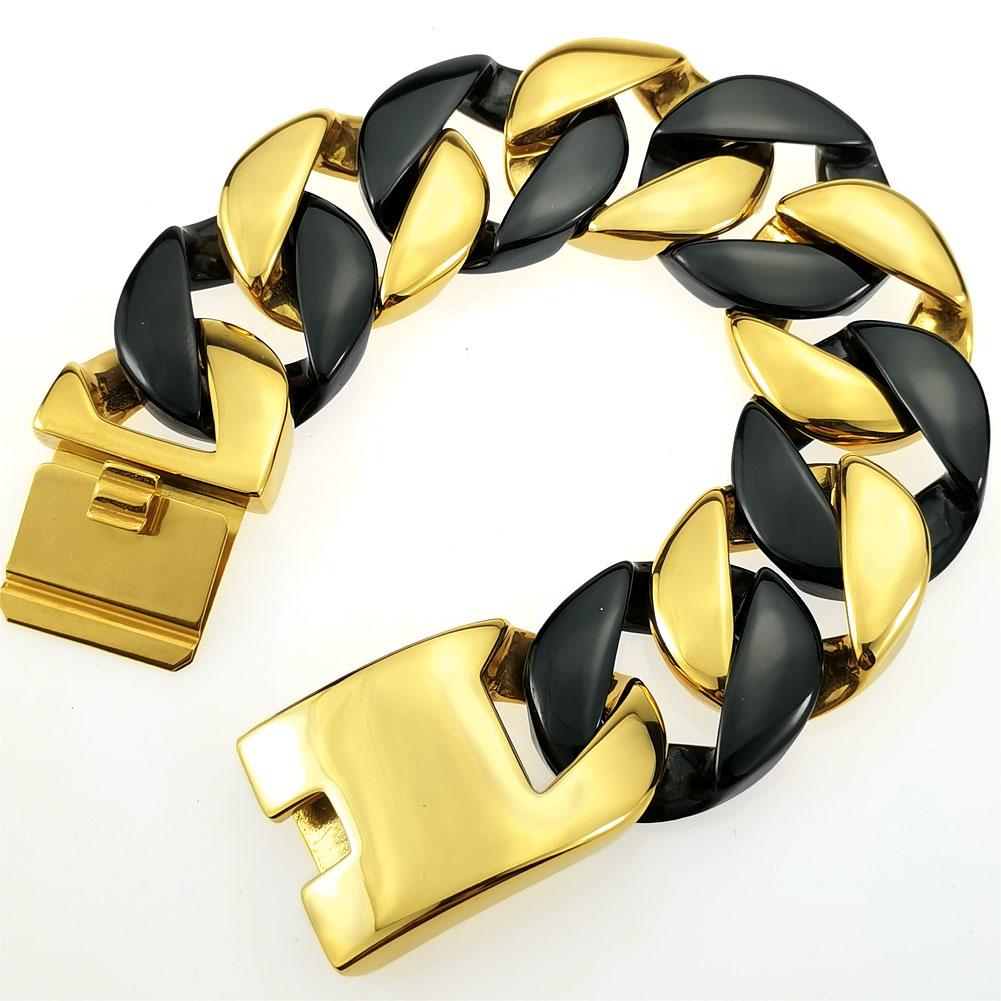 32mm Breite Bling Massiv 316L Edelstahl Gold & Schwarz Hip Hop Armband Designer Charms