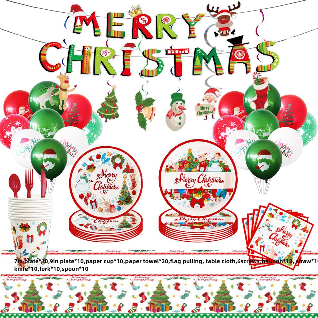 Christmas Santa Merry Claus Banner Paper Tray Paper Cup Table Cloth Accessories