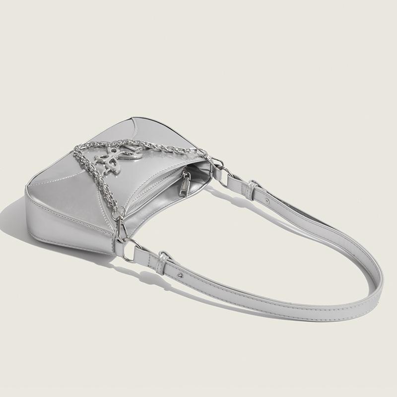 Silver Shoulder Bag with Butterfly for Women Advanced Underarm Bag Spicy Chain for Girls Summer Fashionable New