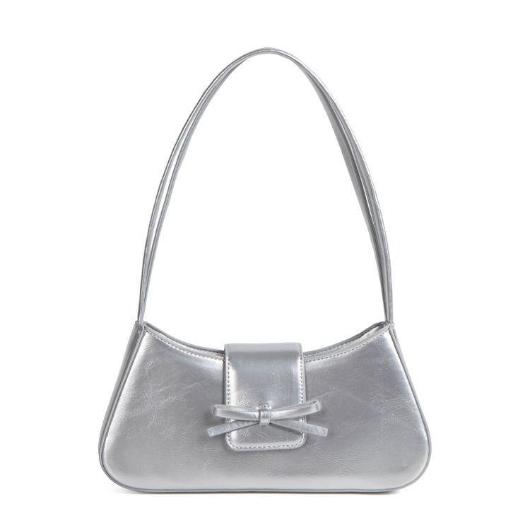 High Value Korean Niche Bag Female Baguette Bag Temperament Versatile Commuter Shoulder Underarm Bag Premium Handbag серебряный
