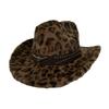 Windproof Plush Cowboy Hat Wide Brim Leopard Print Hat Retro Western Cowboy Hat  Autumn Winter Wear