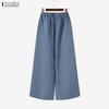 ZANZEA Women Casual Elastic Waist Solid Color Loose Long Pants