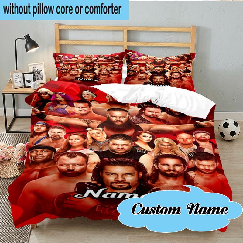 Custom Name 3PCS Wrestling Superstars Collage Bedding Set, Including 1pc Duvet Cover And 2pcs Pillowcases, Suitable for Dorms and Bedrooms Gift