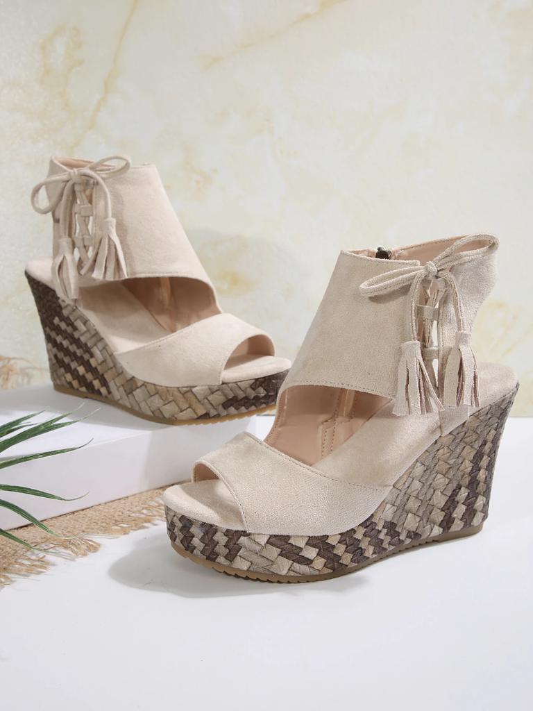 Fashion Summer Sexy Elegant Platform Wedges Open Toe Ladies Shoes Khaki Suede Leather Women's 10cm Ultra High Heels Hollow Out Sandals