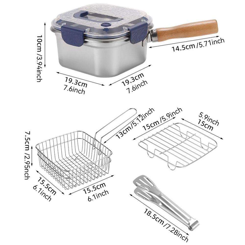 Oil Filter Square Cooking Pot Large Capacity Stainless Steel Frying Pan  Household Use