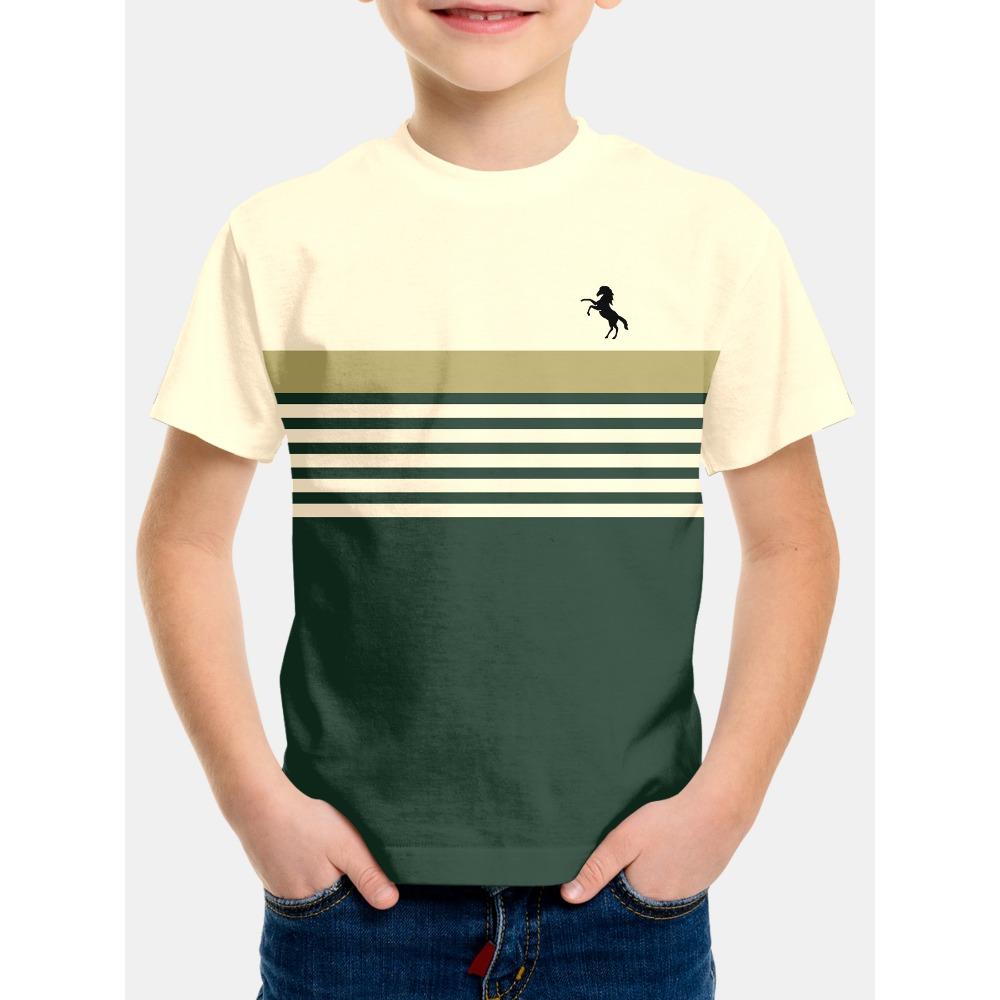 

Boys Summer 3D Digital Printed Stripe and Horse Racing Pattern T-shirt - Breathable and Loose Casual Style 140