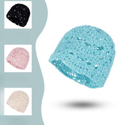 Women's Spring and Summer Pure Cotton Thread Bag Hat Trendy Thin Hollow Fashion Handmade Hook Hat Women Knitted Knit Hat
