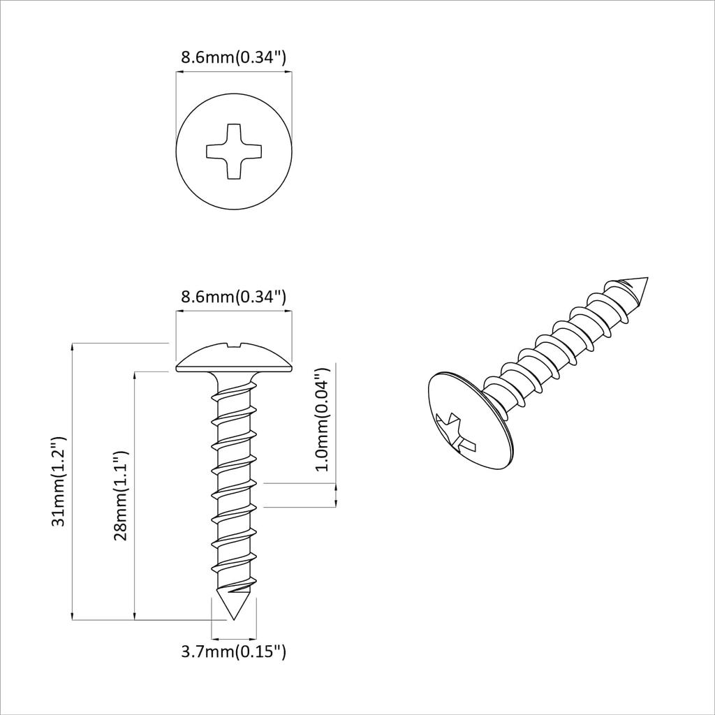 Wood Screw 2 Pcs Silver M4 X 28 Mm Iron