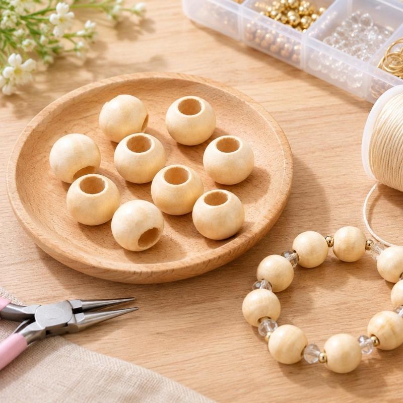 Wooden Beads with Large Through Holes, 100 pcs for DIY Bracelet, Necklace, Keychain, and Clothing Decoration Projects