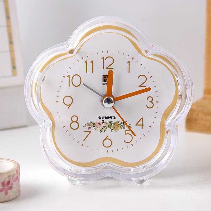 Creative new cute flower transparent alarm clock children student wake up alarm clock bedroom dormitory desktop study clock
