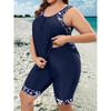 Plus Size Modest Tankini Set, Women's Plus Graphic Print Round Neck Tank Top & Shorts Swimsuit 2 Piece Set