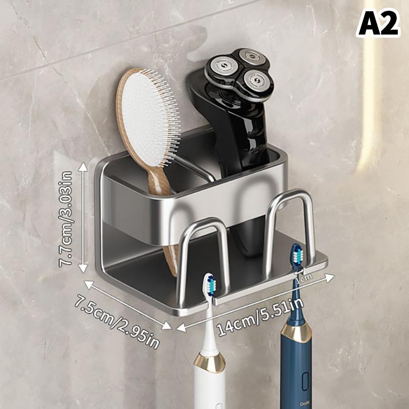 Metal Toothbrush Rack Multi-Function Toothbrush Holder Punch-Free Toothpaste Holder Wall-Mounted Bathroom Storage Box