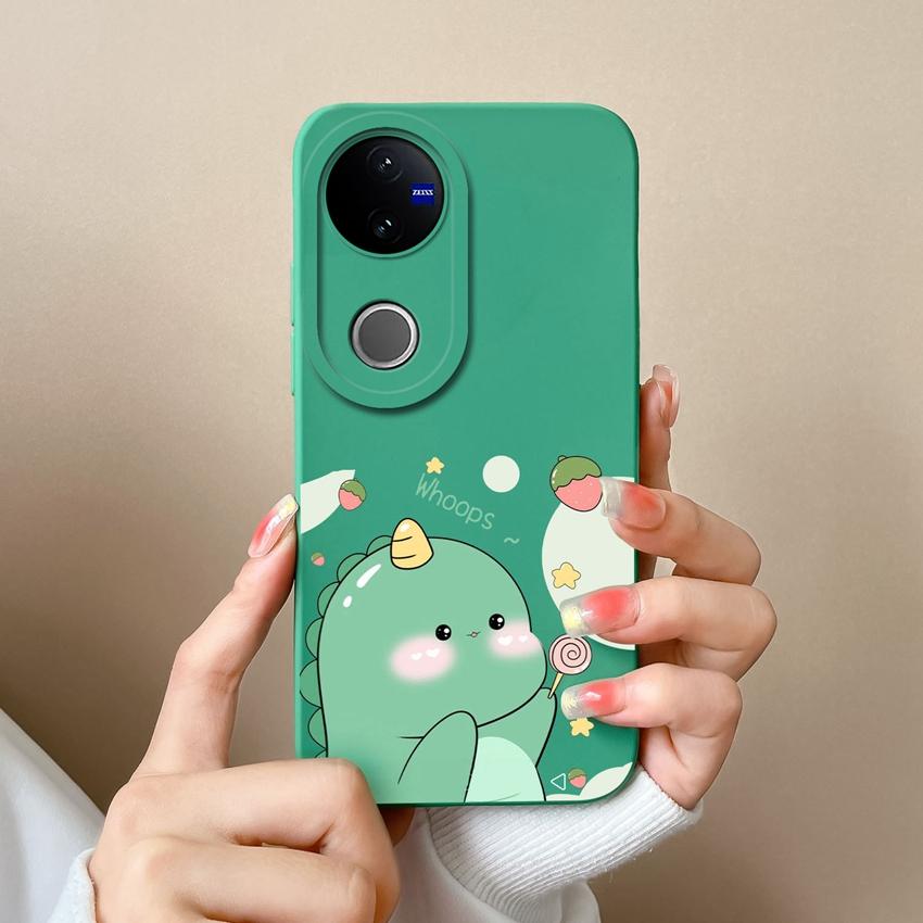 For Vivo V50 Y16 Y31 Y53S Y55 IQOO Z10X Y51 Y70 Phone Bags Naughty Dinosaur Pattern Liquid Silicone Dustproof Full Protective Case For Vivo Back Cover