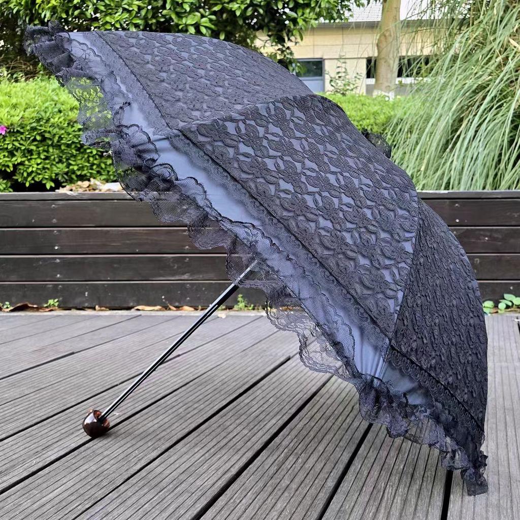 Women Lace Umbrella Double Layer Three-fold Windproof Female Princess Parasol Cute Sunscreen Anti UV Wedding Sunshade
