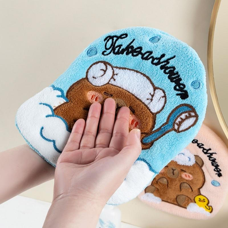 Cute Capybara Shape Hand Towel Quality Coral Fleece Cleaning Rag Perfect for Quick Drying in Kitchens or Bathrooms