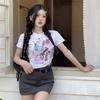 Slim Casual T-shirt For Women Cute Cartoon Print Soft Breathable Versatile Summer Short Sleeve Crop Top