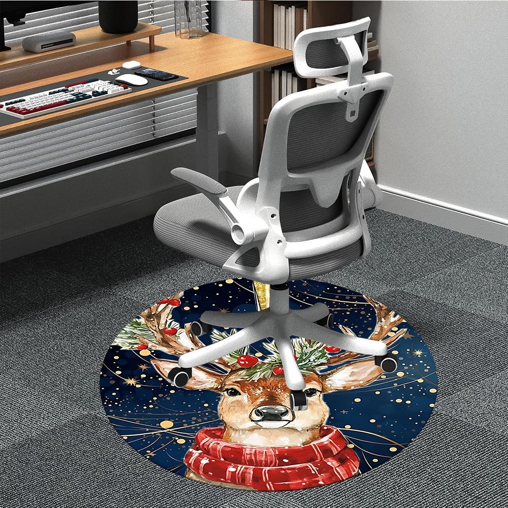 

1pc Christmas Deer Office Round Area Rug, Indoor Mat Suitable ForOffice, Under Office Chairs Bedroom Living Room Home Decor, Room Deco, D022 80cm by 80cm