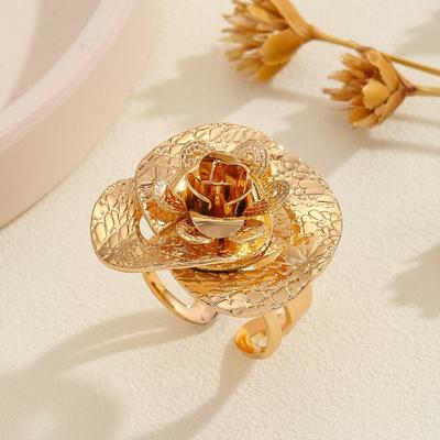Goldener Rosenförmiger Offener Ring für Damen, Mode Hochwertiger Leichter Luxus Schmuck Geschenk