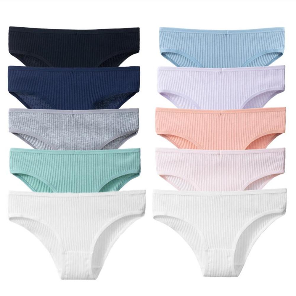 

10Pcs/Pack 100% Cotton Women s Panties Comfortable Sexy Underwear Solid Color Stripe Briefs Simple Sports Underpants Wholesale XXL&10pcs